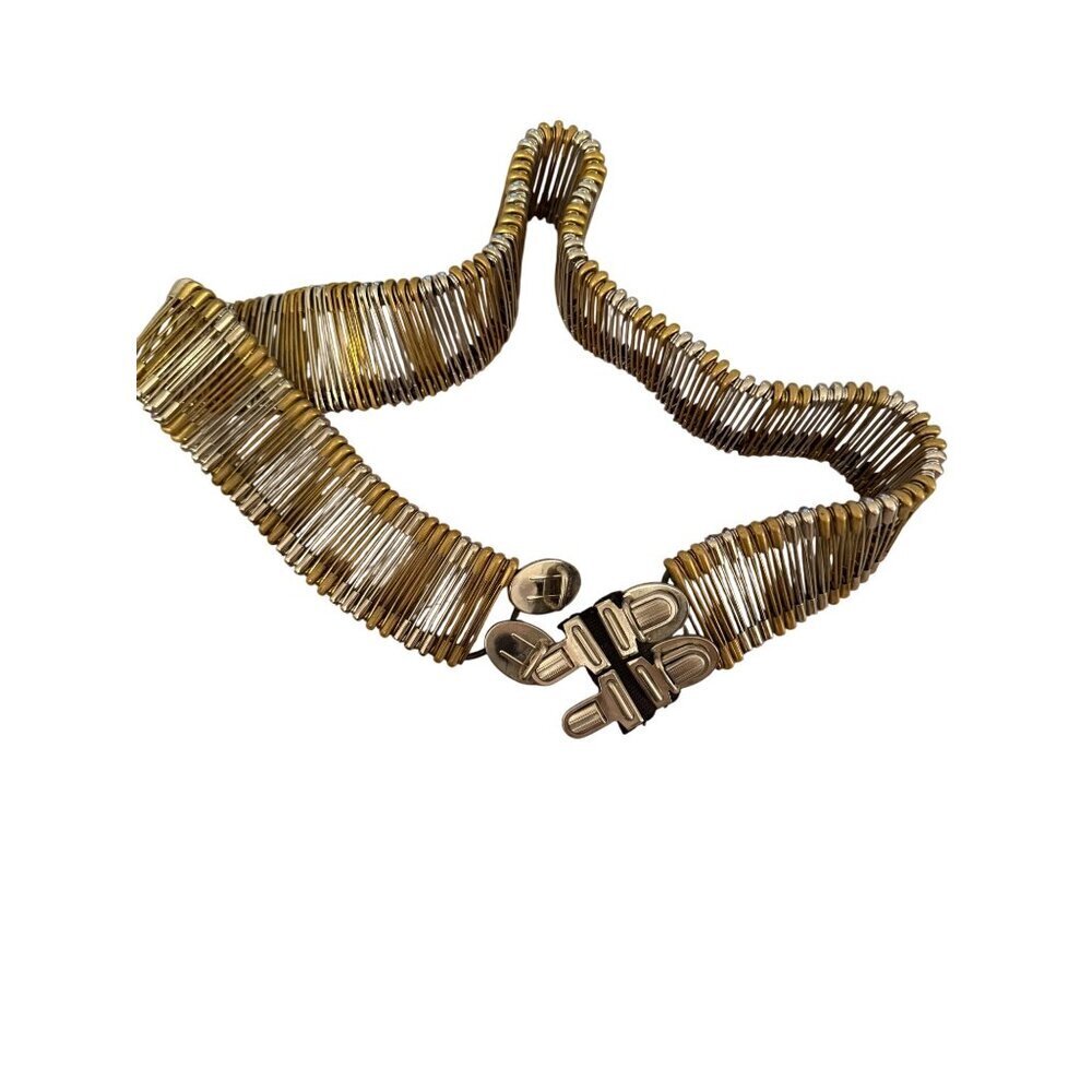 Vintage Unisex Metal Safety Pin Statement Belt Brass Silver 34 inches Punk Rare - Picture 6 of 16